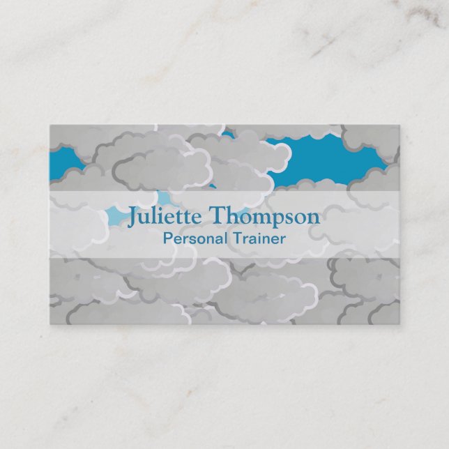 Japanese Clouds, Summer Day, White and Sky Blue Business Card (Front)