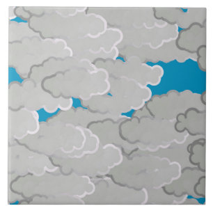 Japanese Clouds, Summer Day, White and Sky Blue Tile