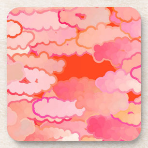 Japanese Clouds, Sunset, Coral, Fuchsia, Pink Coaster