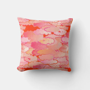 Japanese Clouds, Sunset, Coral, Fuchsia, Pink Cushion