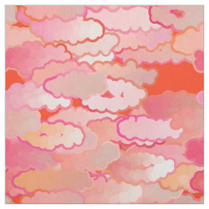 Japanese Clouds, Sunset, Coral, Fuchsia, Pink Fabric