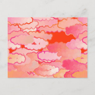 Japanese Clouds, Sunset, Coral, Fuchsia, Pink Postcard