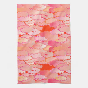 Japanese Clouds, Sunset, Coral, Fuchsia, Pink Tea Towel