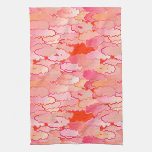 Japanese Clouds, Sunset, Coral, Fuchsia, Pink Tea Towel (Vertical)