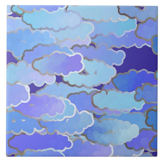 Japanese Clouds, Twilight, Violet and Cobalt Blue Tile (Front)
