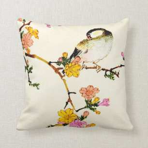 Japanese Colourful Flowers & Bird Cushion