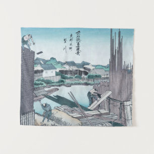 Japanese Construction Woodwork Ukiyo-e by Hokusai Tapestry