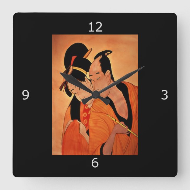 Japanese Couple Square Wall Clock (Front)