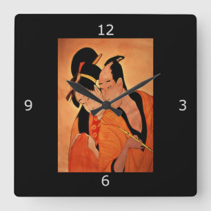 Japanese Couple Square Wall Clock