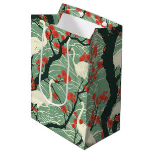 Japanese Crane and Cherry Blossom - Oriental Art Medium Gift Bag