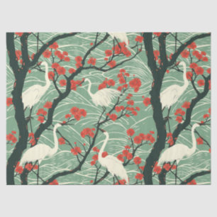Japanese Crane and Cherry Blossom - Oriental Art Tissue Paper