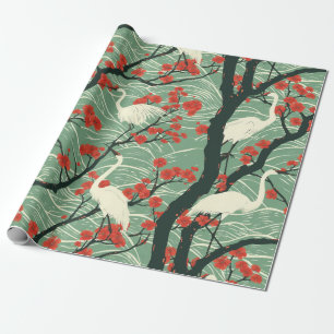 Japanese Crane and Cherry Blossom - Oriental Art Wrapping Paper