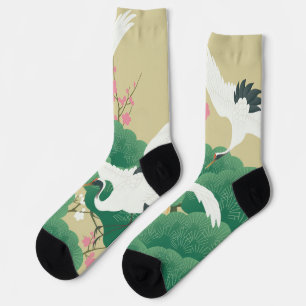 Japanese Crane and Pine Tree Socks