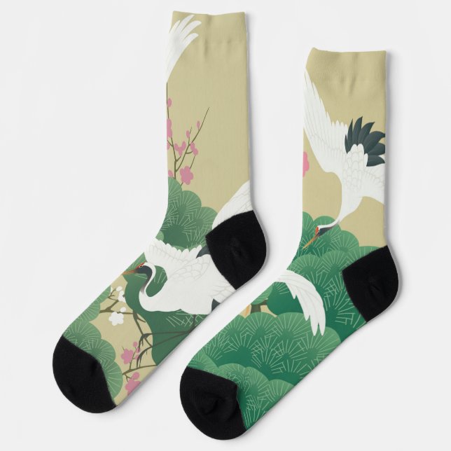 Japanese Crane and Pine Tree Socks (Left)