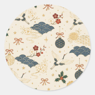Japanese Crane and Wave Christmas Stickers