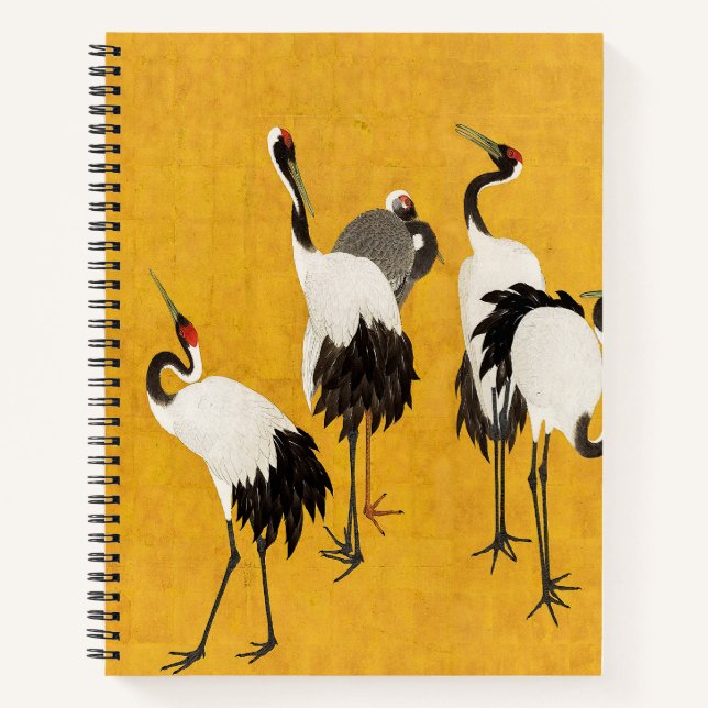 Japanese Crane Artwork Gold Pattern  Notebook (Front)