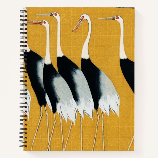 Japanese Crane Artwork Gold Pattern  Notebook (Front)
