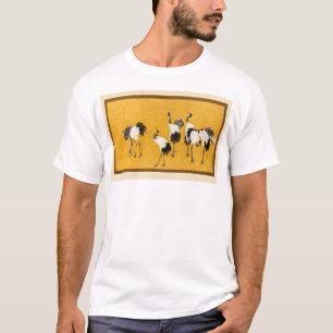 Japanese Crane Artwork Gold Pattern T-Shirt