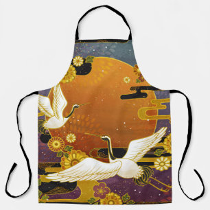 Japanese crane bird colourful sky illustration pat apron