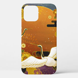 Japanese crane bird colourful sky illustration pat iPhone 12 case