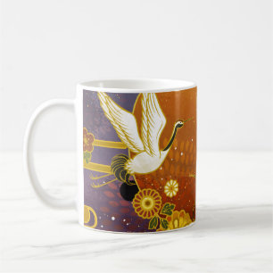 Japanese crane bird colourful sky illustration pat coffee mug