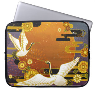 Japanese crane bird colourful sky illustration pat laptop sleeve