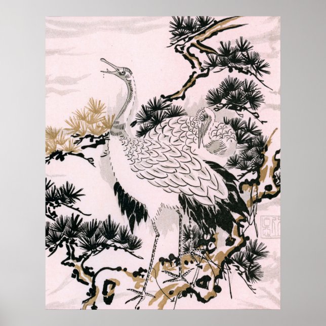 Japanese crane bird design poster (Front)