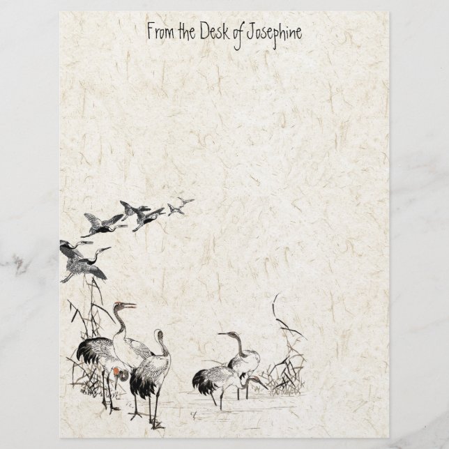 Japanese Crane Bird Wetland Wildlife Letterhead (Front)