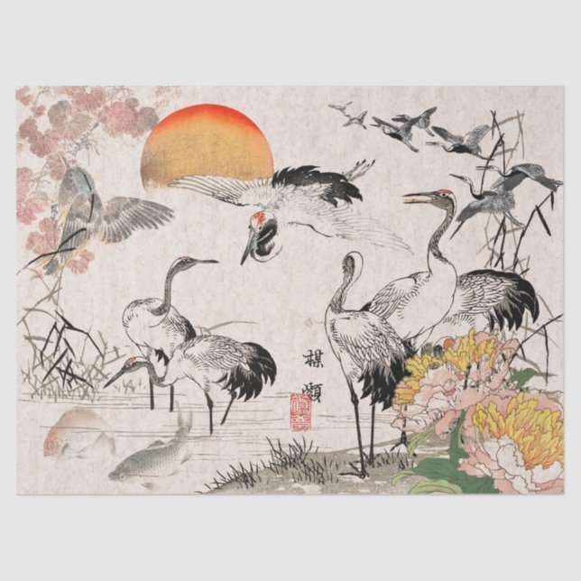 Japanese Crane Birds Bairei Wildlife Tissue Paper (Front)