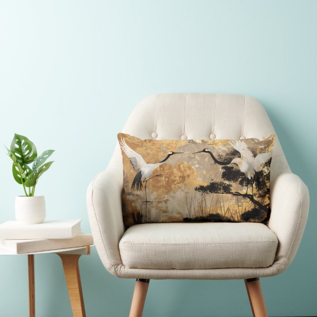 Japanese Crane Birds Lumbar Cushion (Chair)