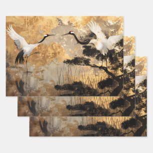 Japanese Crane Birds Wrapping Paper Sheet