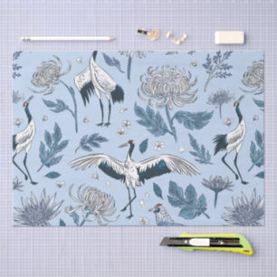Japanese Crane & Botanical Floral Pattern Tissue Paper