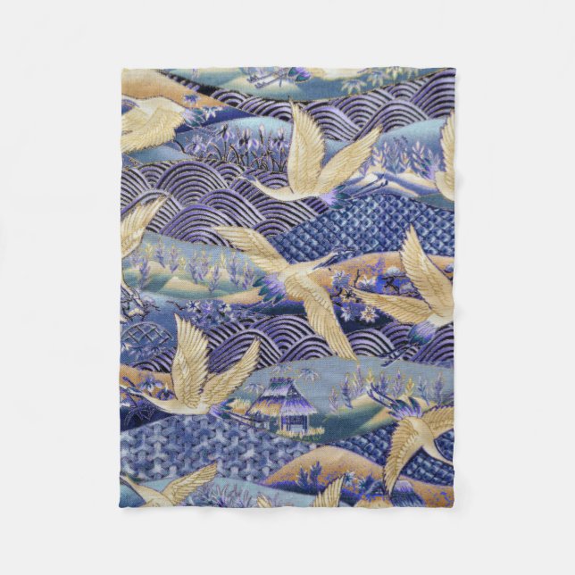 Japanese Crane Custom Fleece Blanket (Front)