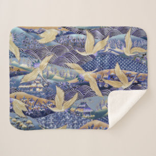Japanese Crane Custom Sherpa Blanket
