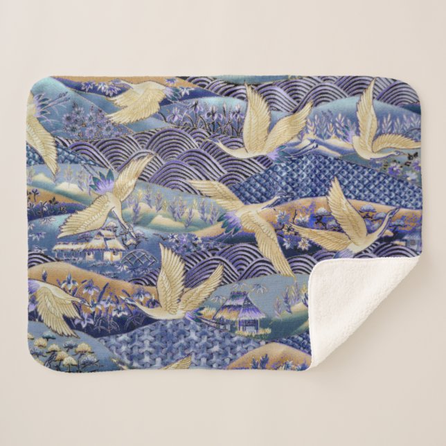 Japanese Crane Custom Sherpa Blanket (Front (Horizontal))