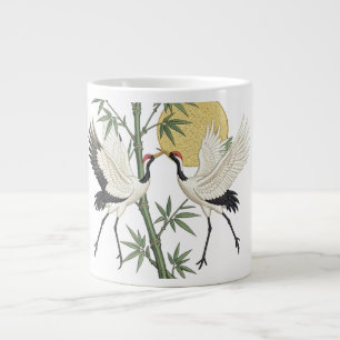 Japanese Crane Embroidery Bamboo Sunrise gift Large Coffee Mug