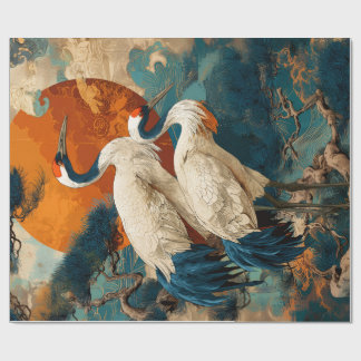 Japanese Crane Gift Wrapping Paper Pattern