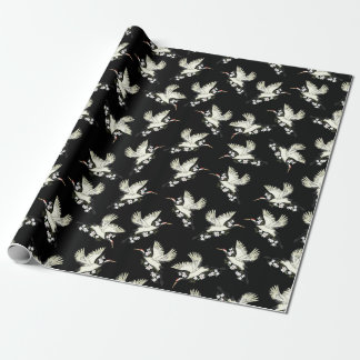 Japanese crane kimono traditional art black white wrapping paper