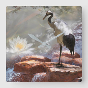Japanese Crane “Longevity” Square Wall Clock
