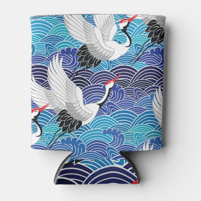 Japanese Crane: Ornate Bird Pattern. Can Cooler (Front)