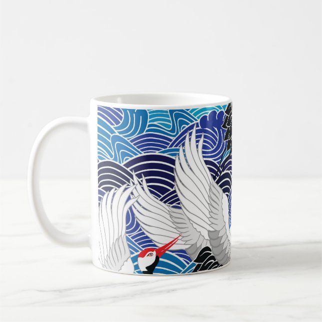 Japanese Crane: Ornate Bird Pattern. Coffee Mug (Left)