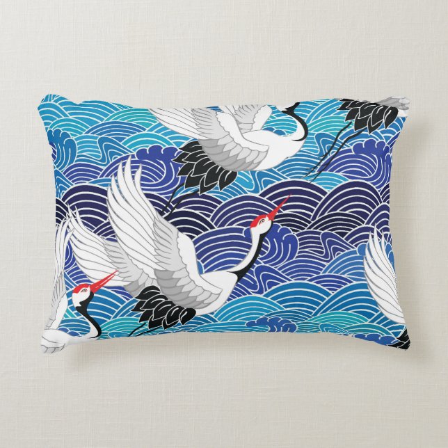 Japanese Crane: Ornate Bird Pattern. Decorative Cushion (Front)