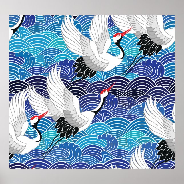 Japanese Crane: Ornate Bird Pattern. Poster (Front)