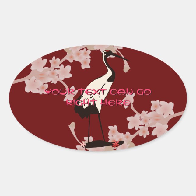 Japanese Crane Oval Stickers (Front)