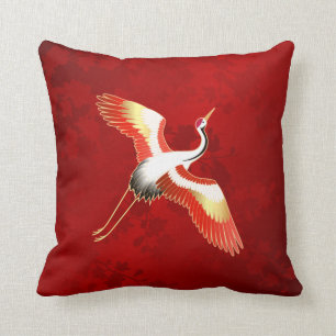 Japanese Crane Red Cherry Blossom Cushion