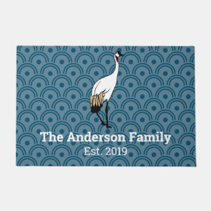 Japanese Crane & Scallops Personalized Doormat