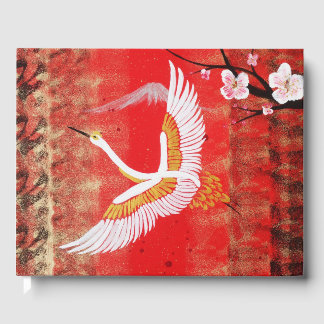 Japanese crane sun Japan sakura red painting Guest Book