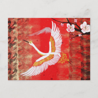 Japanese crane sun Japan sakura red painting Postcard