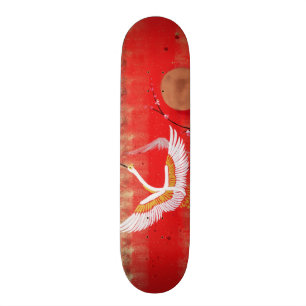 Japanese crane sun Japan sakura red painting Skateboard
