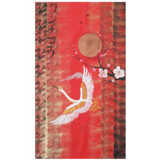 Japanese crane sun Japan sakura red painting Tablecloth
